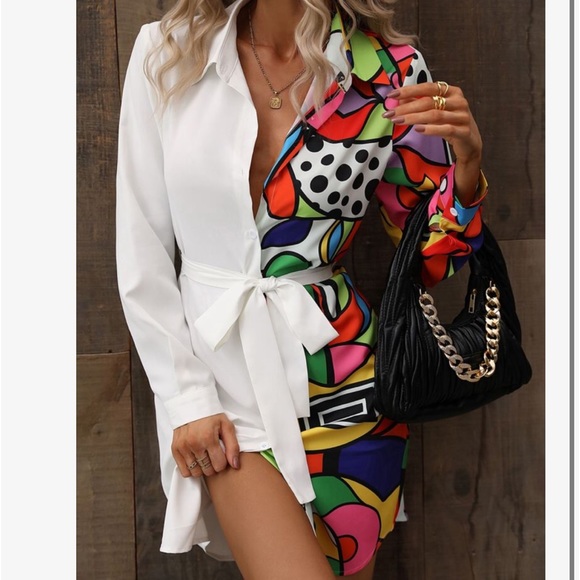 Abstract Print Button Down Polo Dress